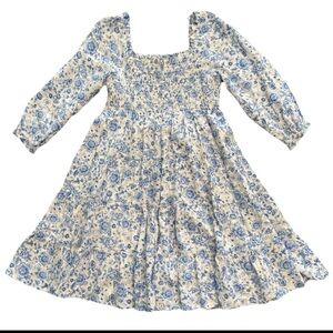 Crown & Ivy Dress Girls Sz XL Blue White Floral Tiered Ruffle Smocked Dainty